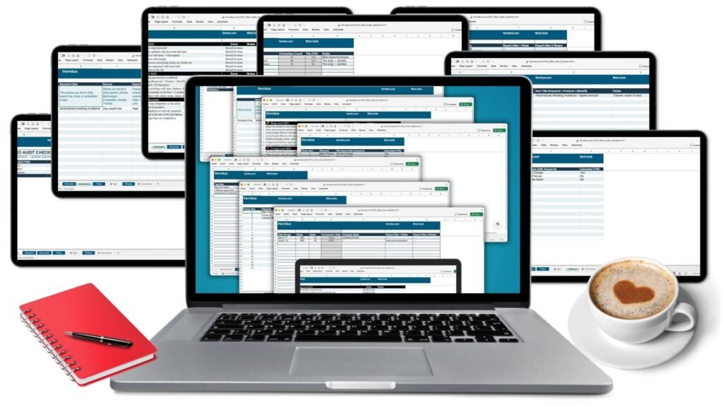 Free Etsy SEO Checklist spreadsheet open in Excel showing the dashboard and checklist tabs Free Etsy SEO Checklist spreadsheet open in Excel showing the dashboard and checklist tabs