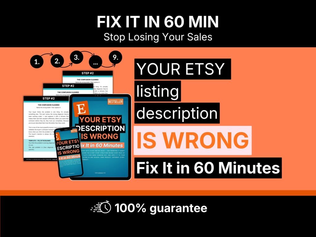 Etsy listing description template workbook shown on a tablet, cover page Etsy listing description template workbook shown on a tablet, cover page