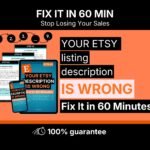 Etsy listing description template workbook shown on a tablet, cover page